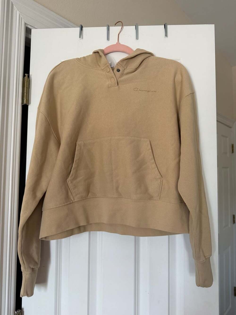 Champion Women's Garment Wash Snap Pullover Hoodie in Irish Cream